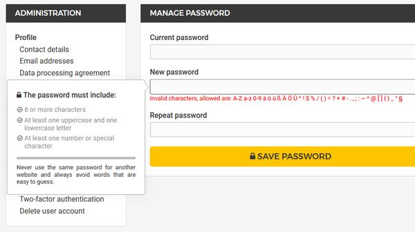 Hetzner dumb password rule screenshot