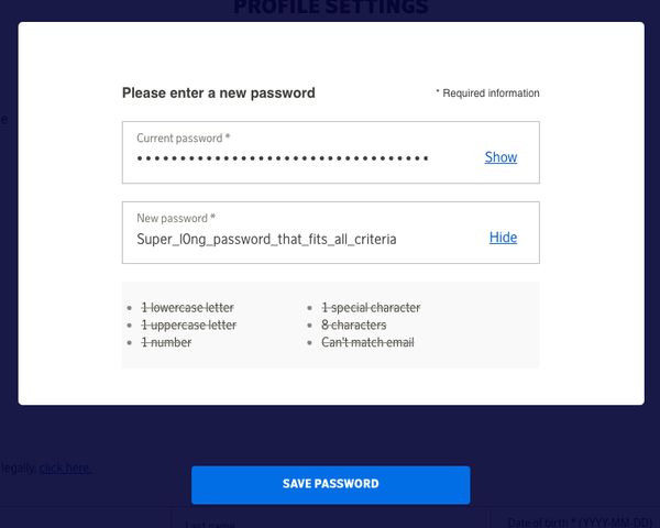 Scandinavian Airlines dumb password rule screenshot