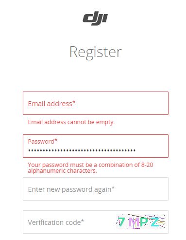 DJI dumb password rule screenshot