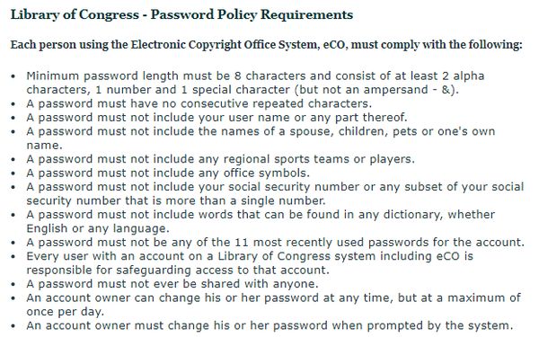 Copyright.gov dumb password rule screenshot