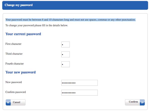 Coventry Building Society dumb password rule screenshot