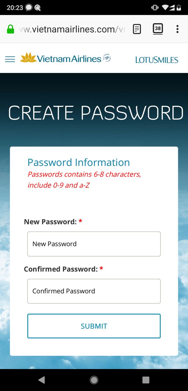 Vietnam Airlines dumb password rule screenshot