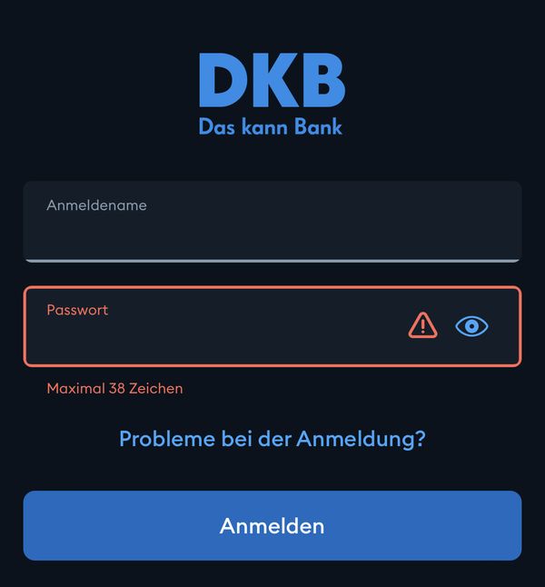 Deutsche Kreditbank AG (DKB) dumb password rule screenshot