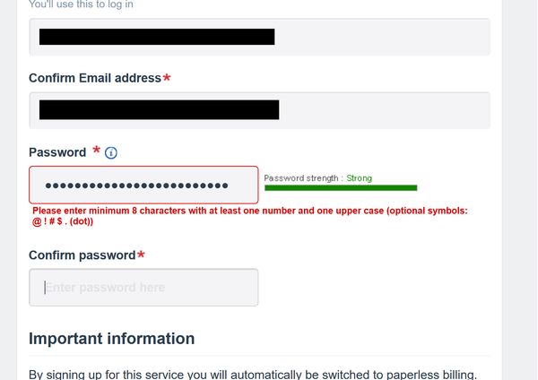 Thames Water dumb password rule screenshot
