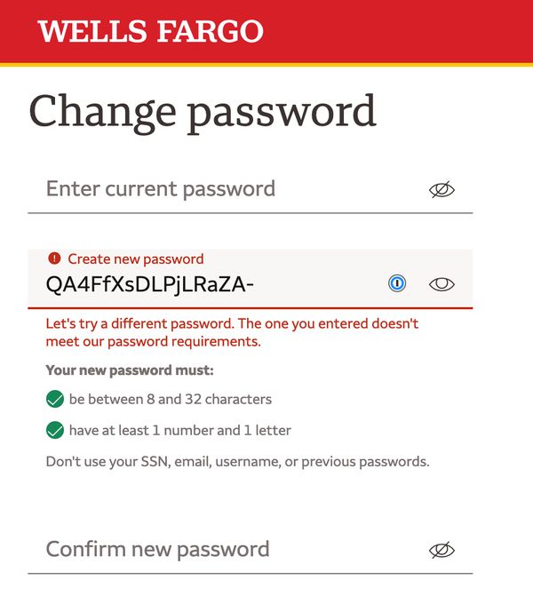 Wells Fargo dumb password rule screenshot