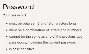 myRTA dumb password rule screenshot