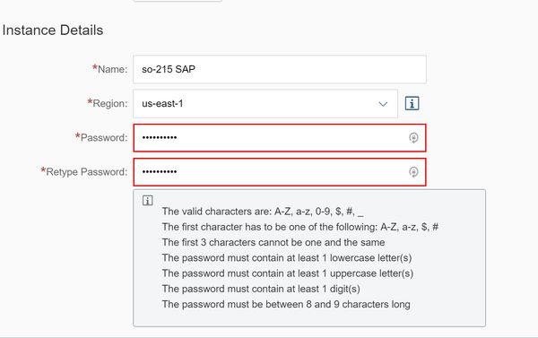 SAP Cloud Appliance Library dumb password rule screenshot