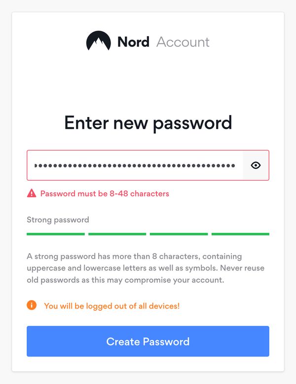 NordVPN dumb password rule screenshot