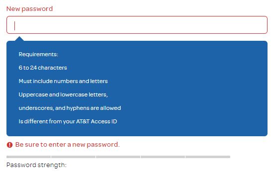 AT&T dumb password rule screenshot
