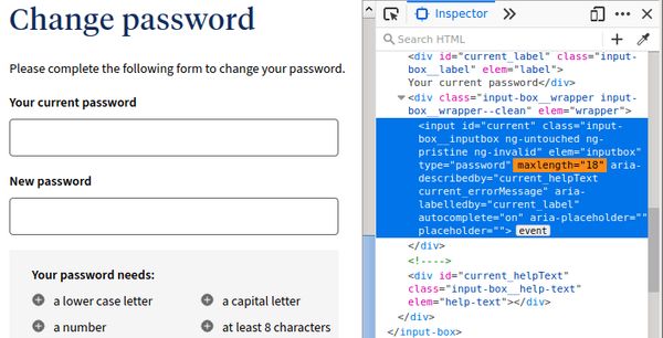 UniSuper dumb password rule screenshot