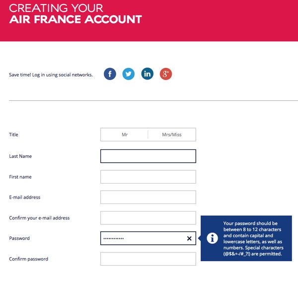 Air France dumb password rule screenshot