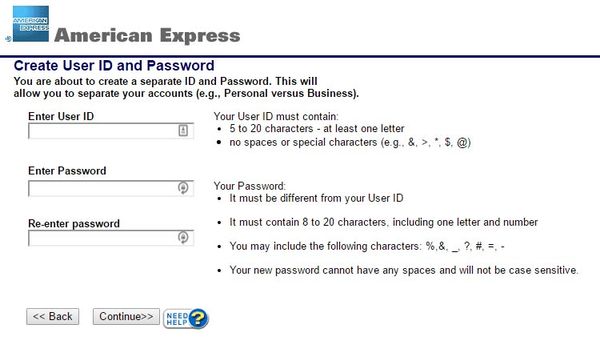 American Express dumb password rule screenshot