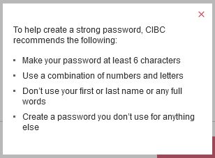 Canadian Imperial Bank of Commerce dumb password rule screenshot