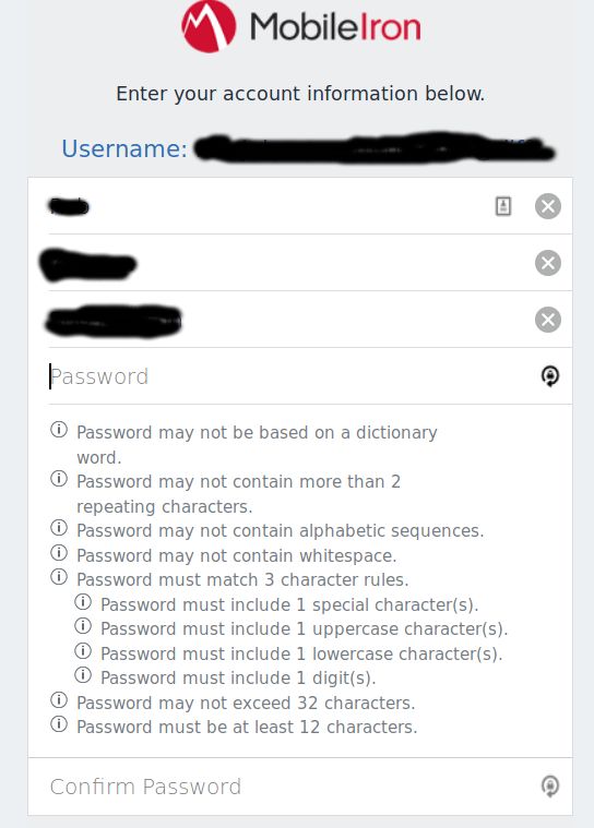 MobileIron MDM dumb password rule screenshot