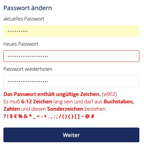 Gebührenfrei MasterCard dumb password rule screenshot