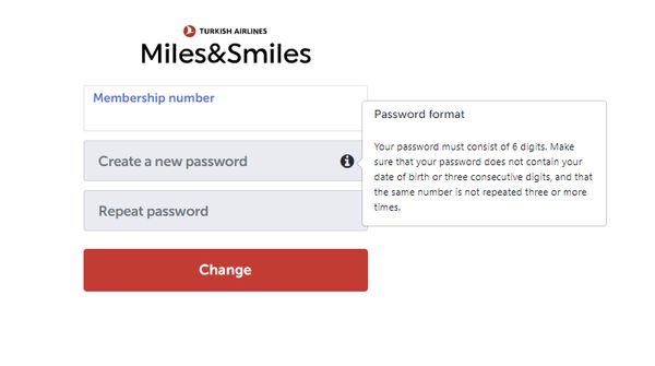 Turkish Airlines dumb password rule screenshot