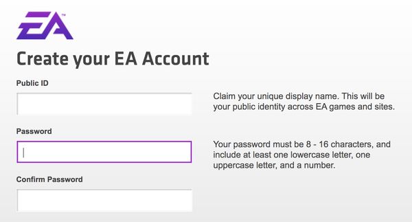Electronic Arts (EA) dumb password rule screenshot