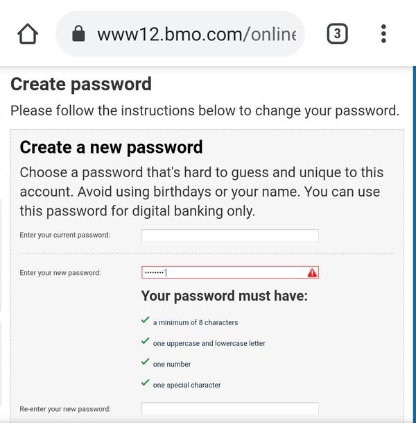 BMO Bank of Montreal dumb password rule screenshot