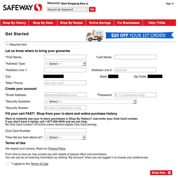 Safeway dumb password rule screenshot