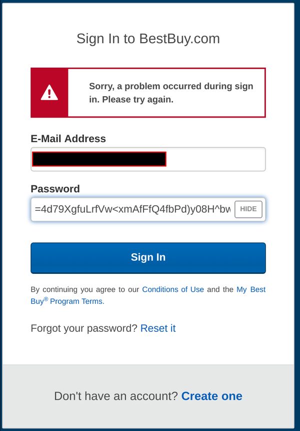 Best Buy dumb password rule screenshot