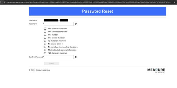 Meazure Learning dumb password rule screenshot