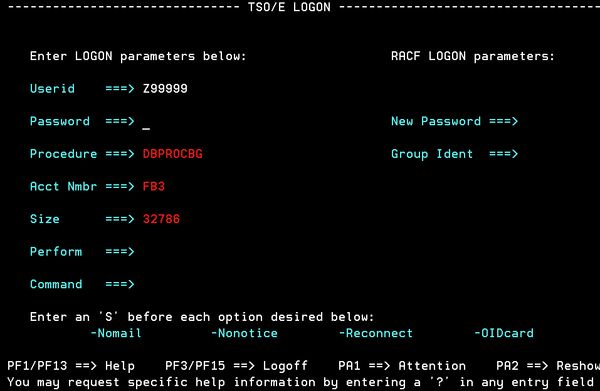 IBM TSO/E Logon terminal