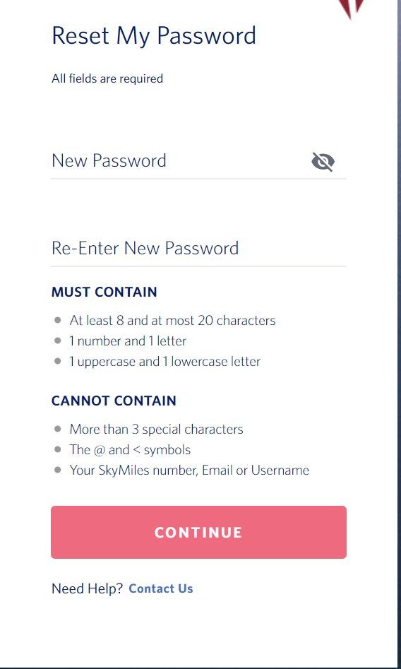 Delta dumb password rule screenshot