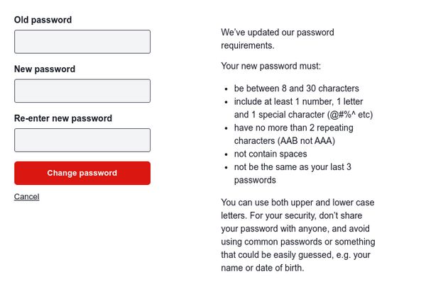 Westpac Live Online Banking dumb password rule screenshot