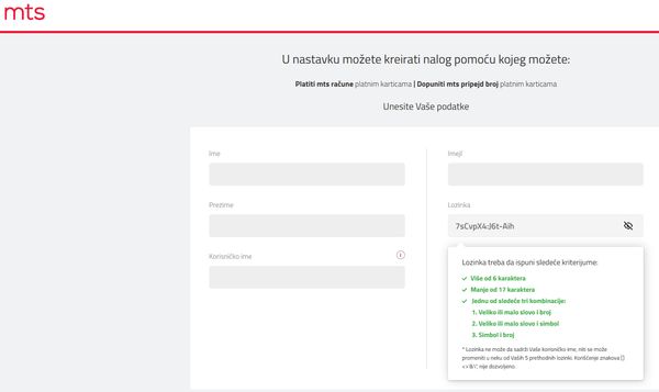 MTS Serbia dumb password rule screenshot