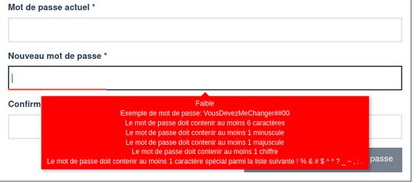 Mes Services Étudiant dumb password rule screenshot