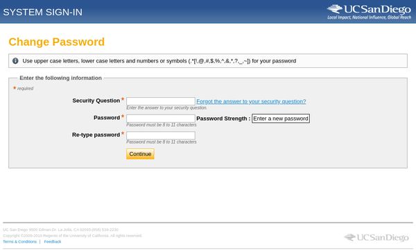 University of California San Diego dumb password rule screenshot