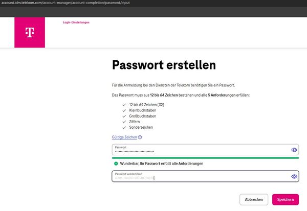 Telekom dumb password rule screenshot