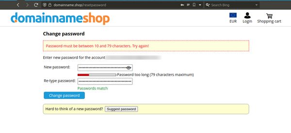 Domainname.shop dumb password rule screenshot