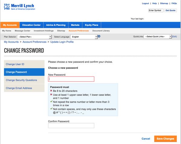 Merrill Lynch dumb password rule screenshot