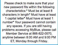 Blue Cross Blue Shield Massachusetts dumb password rule screenshot
