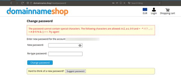 Domainname.shop dumb password rule screenshot