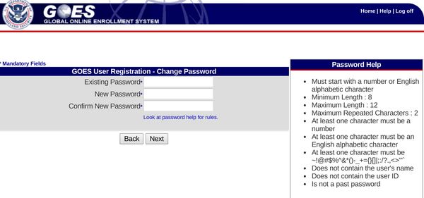 Global Entry dumb password rule screenshot