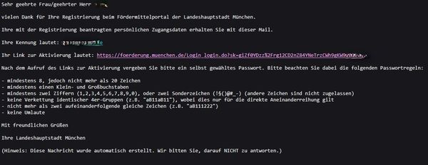 Munich Foerdermittel Portal dumb password rule screenshot