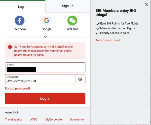 Air Asia dumb password rule screenshot