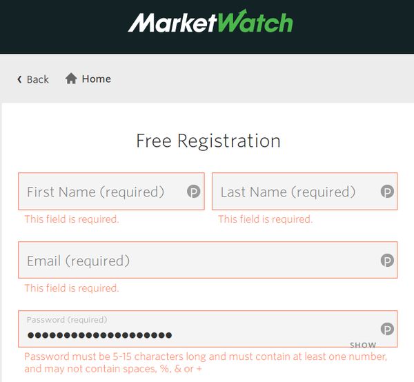 MarketWatch dumb password rule screenshot