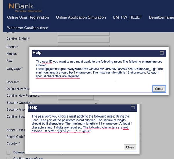 NBank dumb password rule screenshot