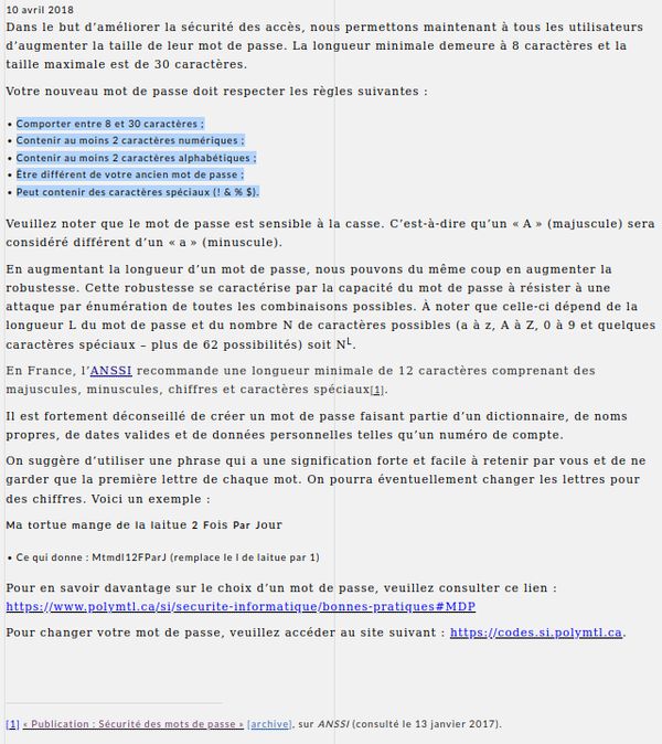 Polytechnique Montreal dumb password rule screenshot