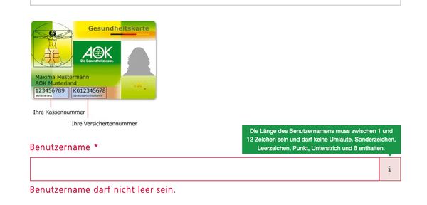 AOK (German Health Insurance) dumb password rule screenshot