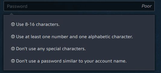 Battle.net dumb password rule screenshot