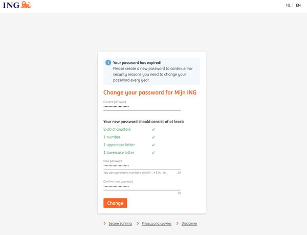ING a dutch bank in almost 50 countries dumb password rule screenshot