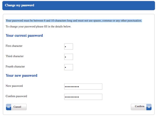 Coventry Building Society dumb password rule screenshot