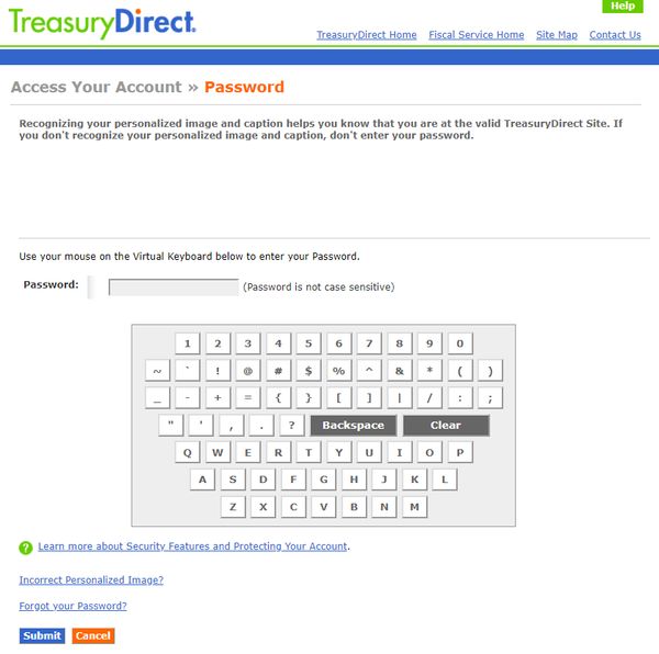 TreasuryDirect dumb password rule screenshot