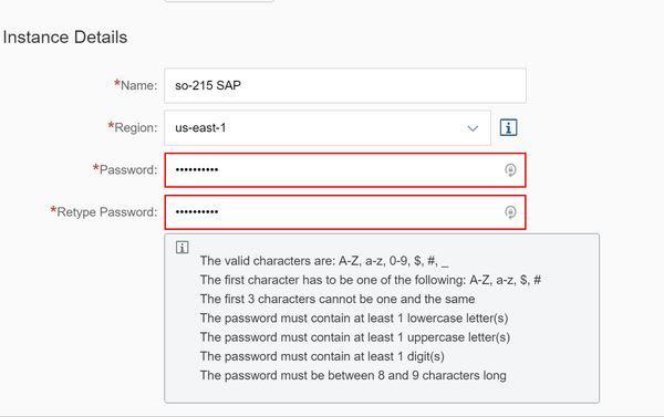 SAP Cloud Appliance Library dumb password rule screenshot