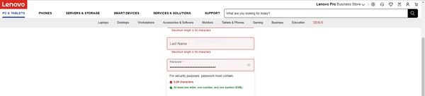 Lenovo dumb password rule screenshot