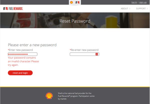 Shell Fuel Rewards dumb password rule screenshot